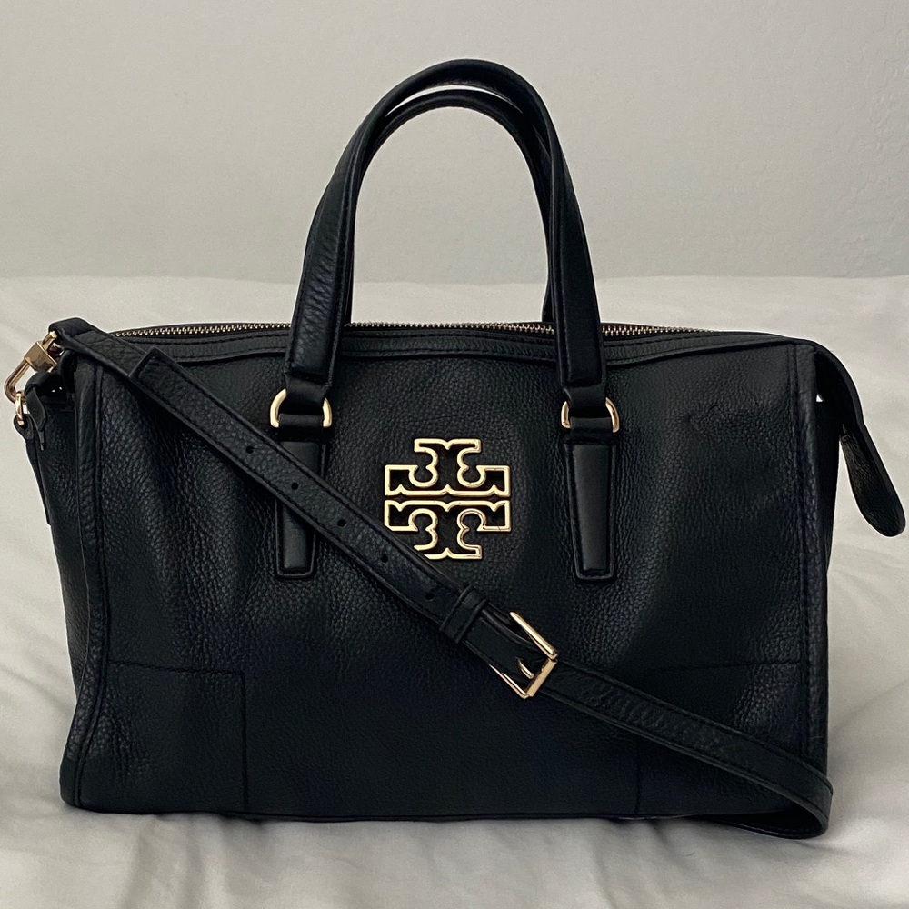 Tory Burch Britton Black Leather Satchel Crossbody